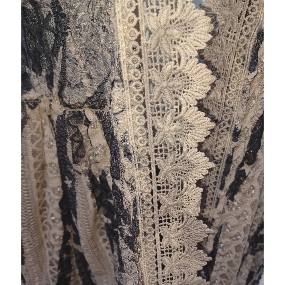 Origami Lace Hi Low Vest Womens L Boho Star Taupe Black Boho Western Layering - Picture 3 of 11